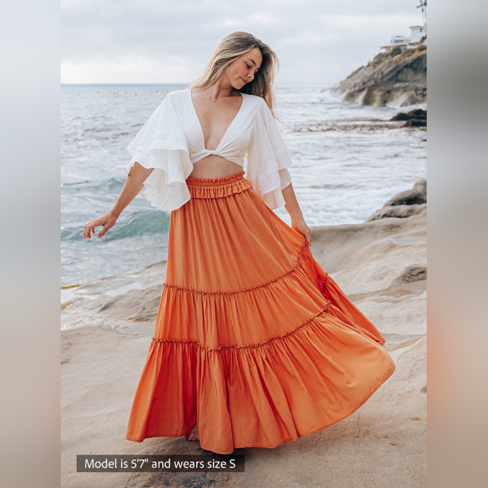 BNWT Coco Pina Tera Maxi Skirt Thai-tea Orange